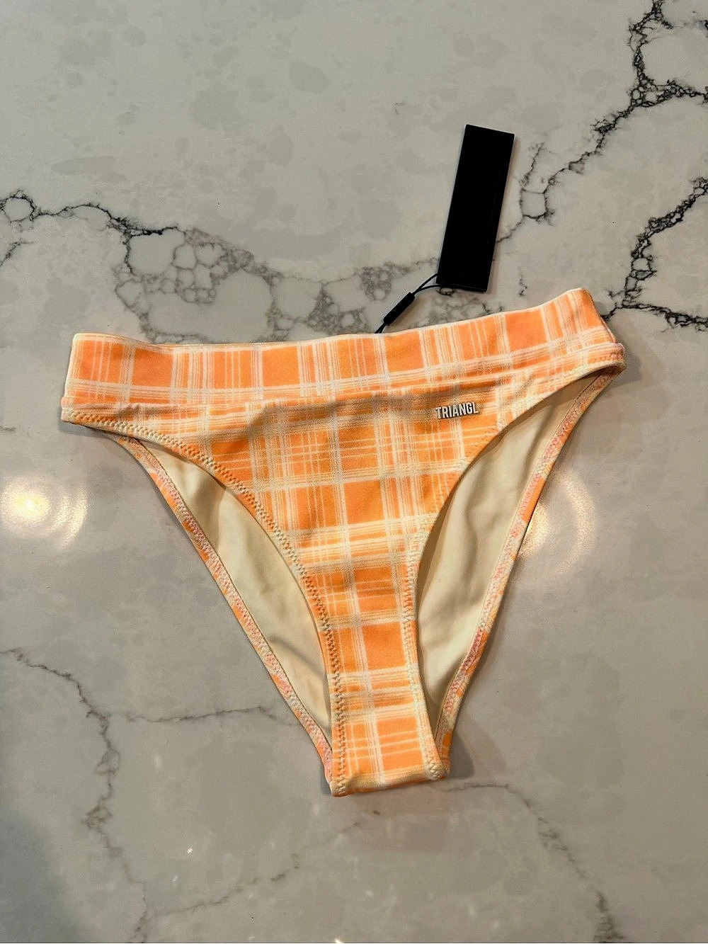 Triangl Plaid Bikini Bottom in Orange & White NWT